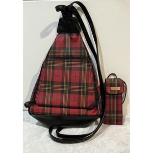 Villager by Liz Claiborne Vintage 90s Y2K Tartan Plaid Multiway Backpack & Case‎